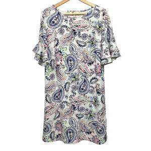 Aryeh Multicolor Jersey Shift Dress Floral Paisley Layered Sleeve Pullover Sz L